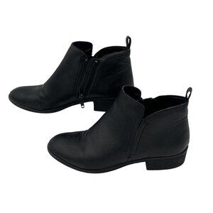 Falls Creek Womens Black Faux Leather Ankle Boots Size 6 With Side Zipper